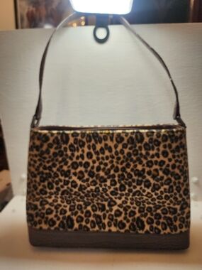 Leopard Print Shoulder Bag with Brown Trim